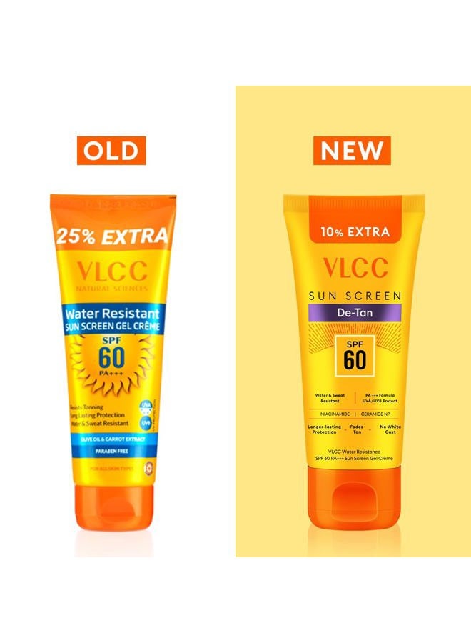 VLCC DeTan Water Resistant Sunscreen Gel Cream SPF 60 PA+++ |UVA & UVB Protection |Anti-Ageing, Moisturizing, Skin Hydration |Infused with Aloe Vera,Vitamin E, Niacinamide & Natural Extracts |Paraben-Free - Image 2